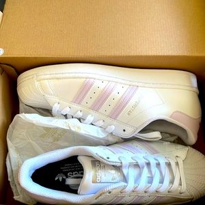 Adidas Women's Superstar White and Pink Athletic Shoes